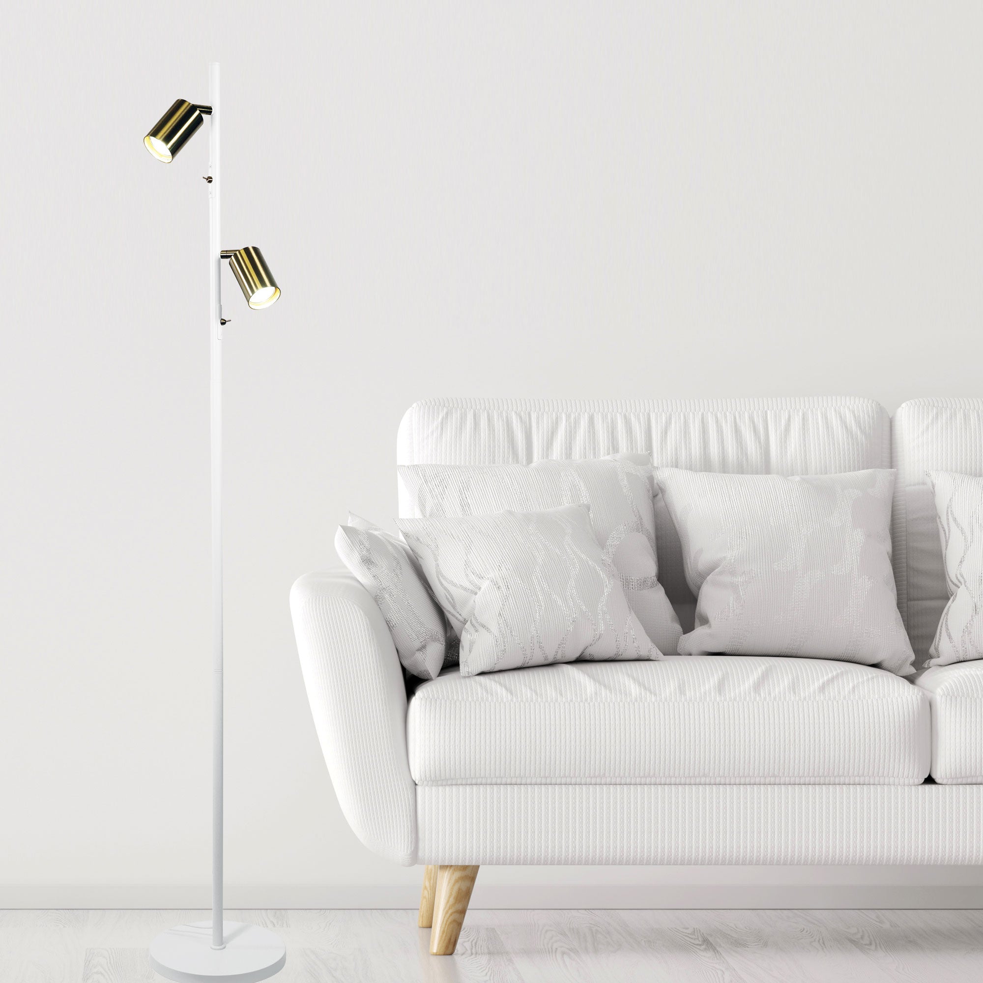 Ponte Adjustable Twin Floor Lamp White and Satin Brass product image 4
