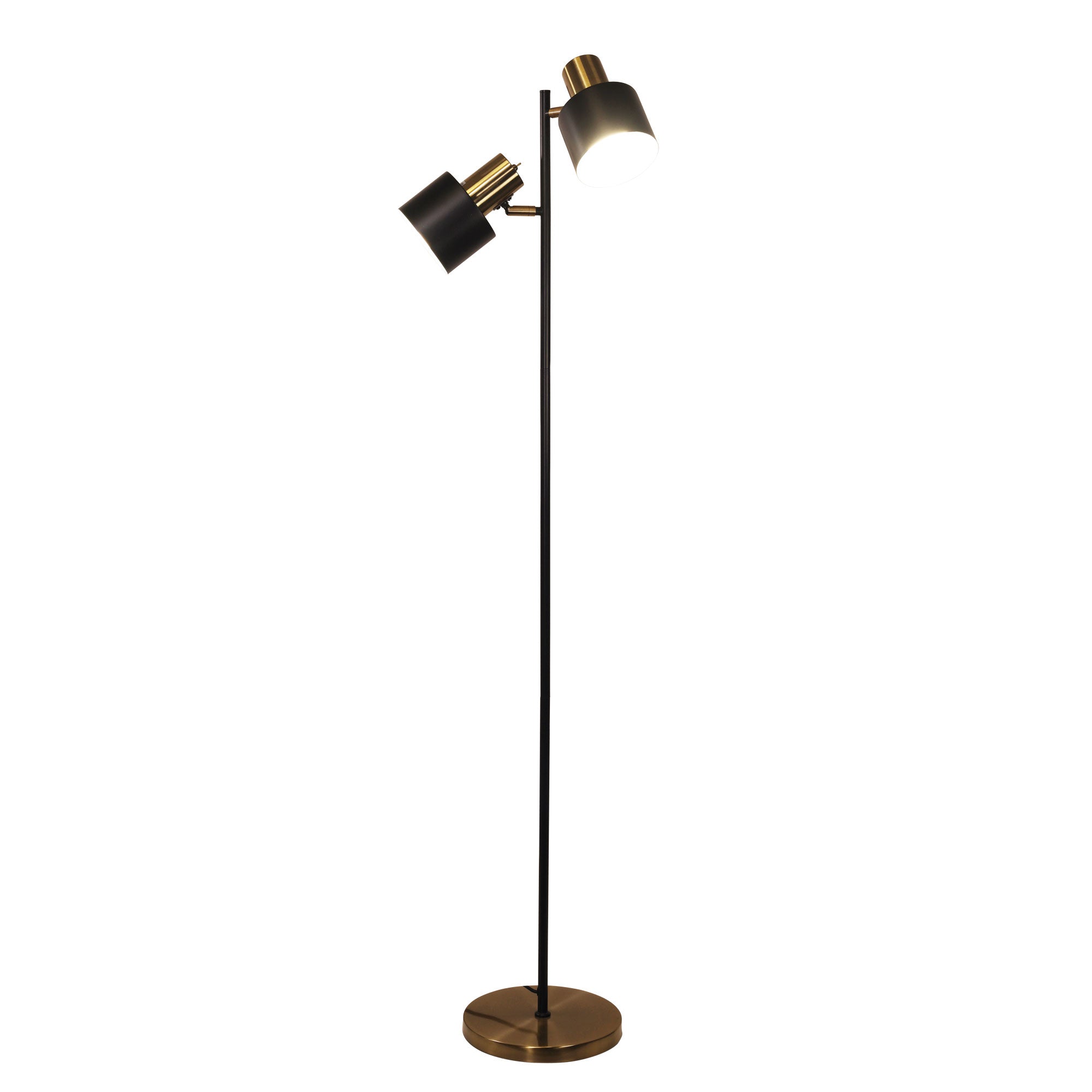 Ari Twin Mid-Century Floor Lamp Black and Antique Brass styled in a room