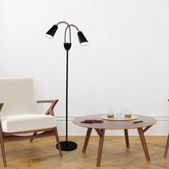 Walt Twin Flexible Neck Lamp Black with Antique Brass Floor Lamp styled in a room