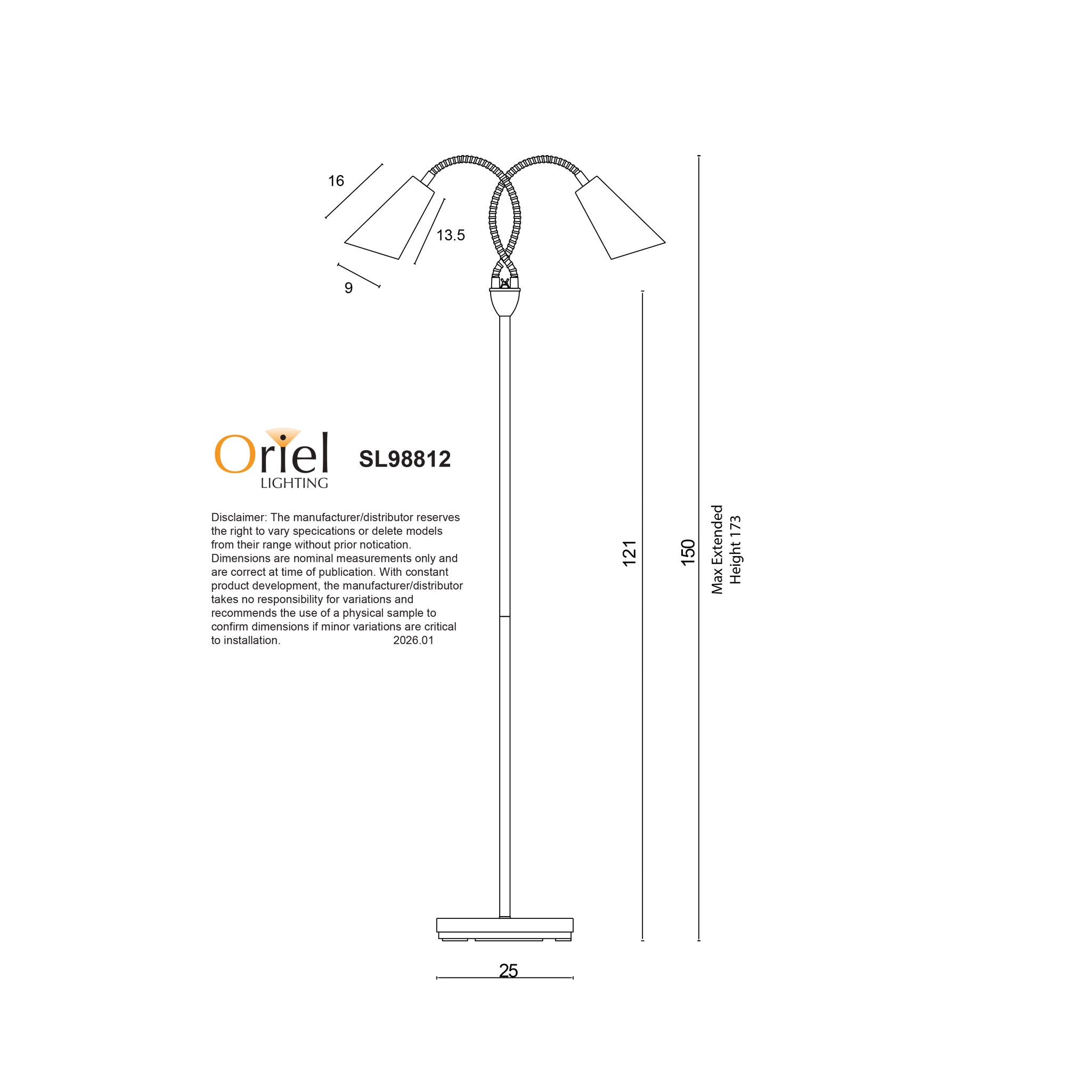 Walt Twin Flexible Neck Lamp Black with Brushed Chrome Floor Lamp styled in a room