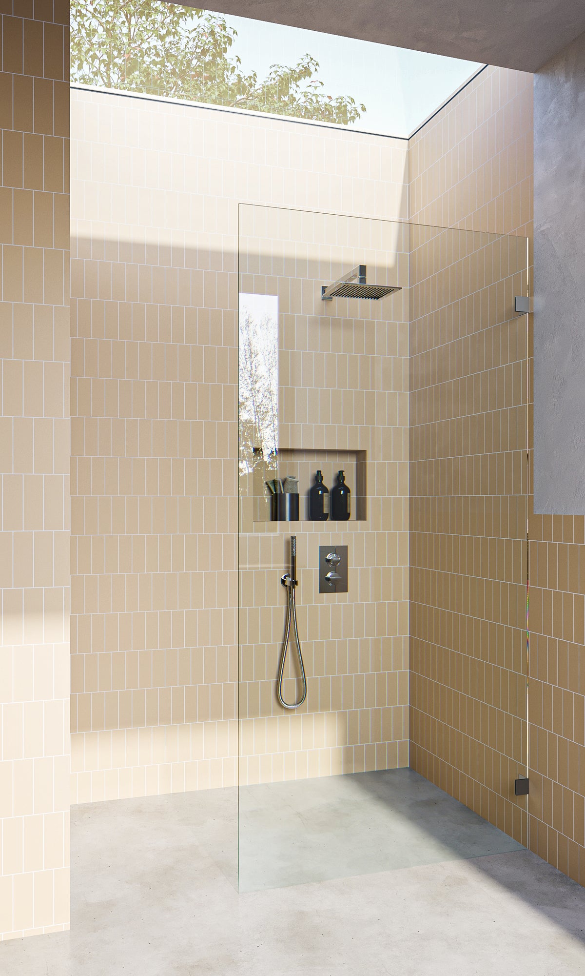 Frameless Shower Screen Fixed Panel - 2000mm high, 10mm Toughened Glass - Matt Gunmetal