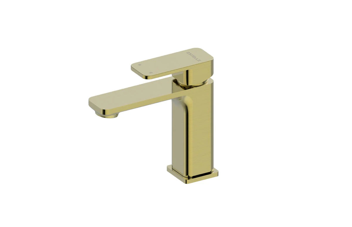 Basin Tap and Mixer Short - Rectangle - Brushed Brass Electro