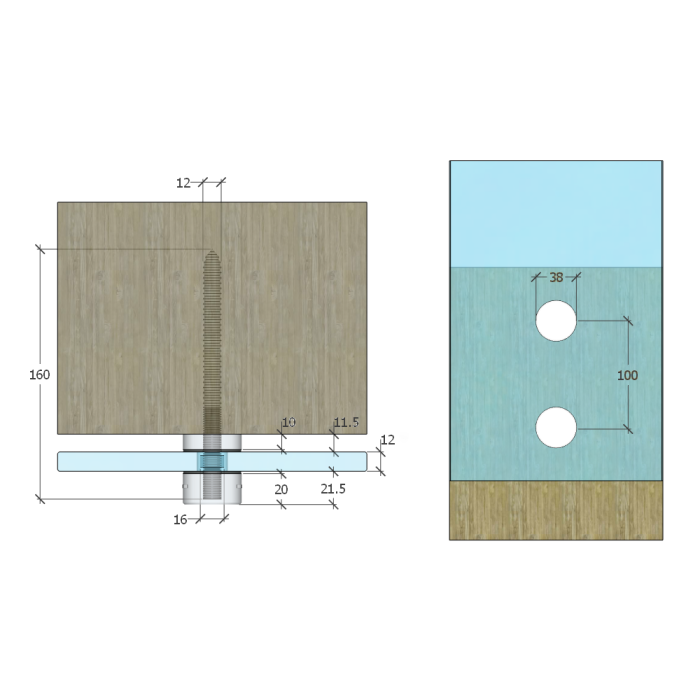 BF10003810TS – Glass Anchor 38mm Diameter x 10mm Spacer Timber Fix SSS – supplier gallery view 2
