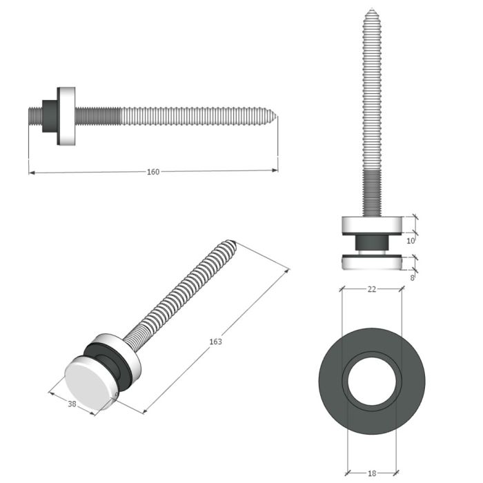 BF11503810TS – Glass Anchor Slimline 38mm Diameter x 10mm Spacer TIMBER FIX SSS – supplier gallery view 2