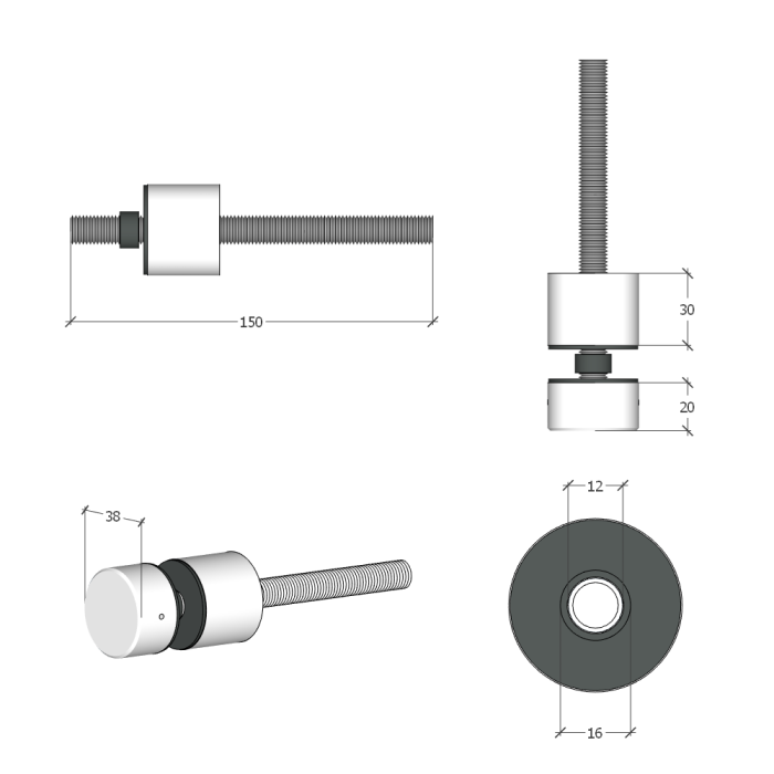 BF10003830S – Glass Anchor 38mm Diameter x 30mm Spacer SSS – supplier gallery view 2