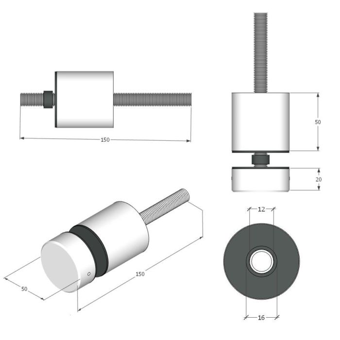 BF10005050BB – Glass Anchor 50mm Diameter x 50mm Spacer Brushed Brass – supplier gallery view 2