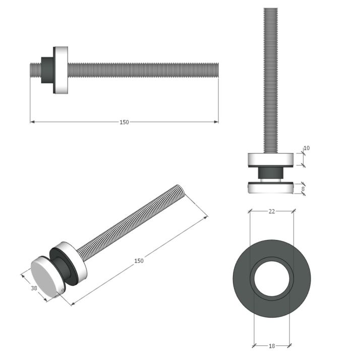 BF11503810B – Glass Anchor Slimline 38mm Diameter x 10mm Spacer BLK – supplier gallery view 2