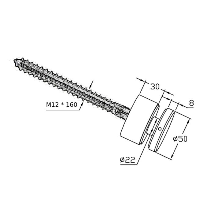 BF11505030TS – Glass Anchor Slimline 50mm Diameter x 30mm Spacer Timber Fix SSS – supplier gallery view 3