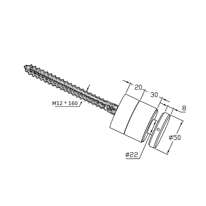 BF11505050TB – Glass Anchor Slimline 50mm Diameter x 50mm Spacer TIMBER FIX BLK – supplier gallery view 2