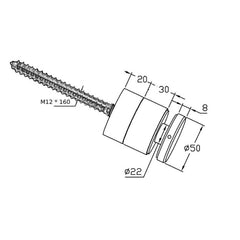 BF11505050TS – Glass Anchor Slimline 50mm Diameter x 50mm Spacer Timber SSS – supplier gallery view 2