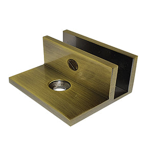 Perth Series - Frameless Shower Screen Wall Bracket with leg, Square No Drill Clamp for 10 mm Glass - Brushed Antique Brass