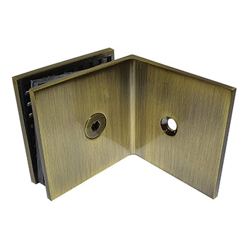 Square Wall-to-Glass Shower Screen Bracket for 10 mm-12 mm Glass - Brushed Antique Brass, Mechanically Fixed