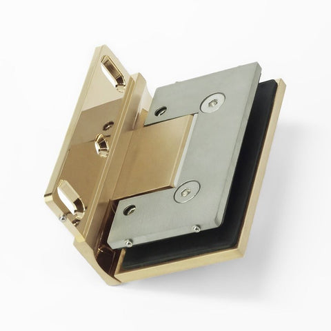 Frameless Shower Hinge Heavy Duty Adjustable Glass to Wall L-Shape 90 Degrees - Brushed Brass