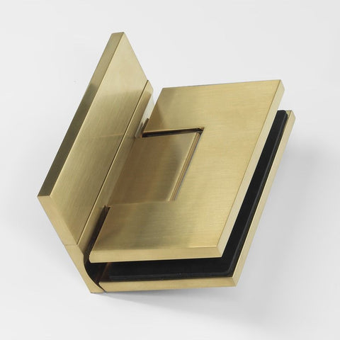 Frameless Shower Hinge Heavy Duty Adjustable Glass to Wall L-Shape 90 Degrees - Brushed Brass