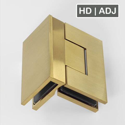 Forge Frameless Shower Hinge Heavy Duty Adjustable Glass to Glass 90 Degrees - Brushed Brass