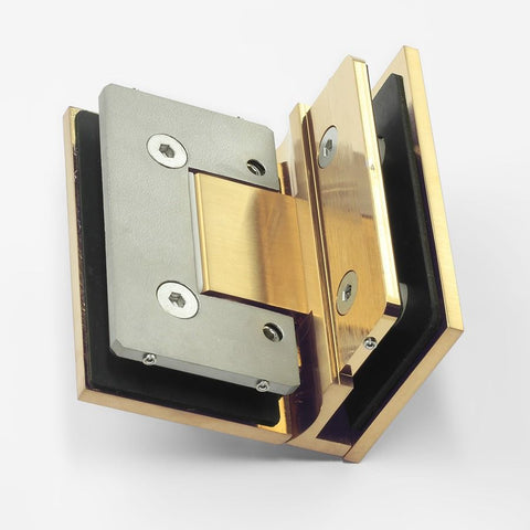 Forge Frameless Shower Hinge Heavy Duty Adjustable Glass to Glass 90 Degrees - Brushed Brass