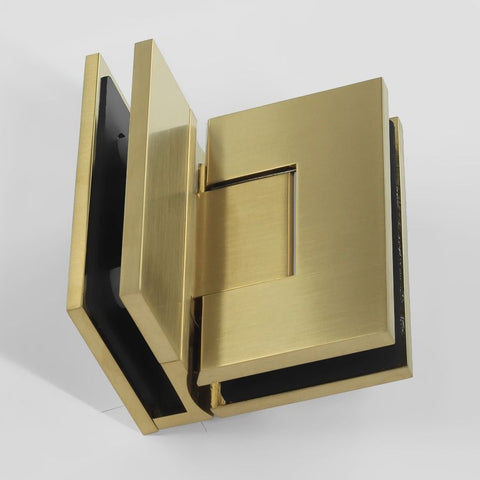 Forge Frameless Shower Hinge Heavy Duty Adjustable Glass to Glass 90 Degrees - Brushed Brass