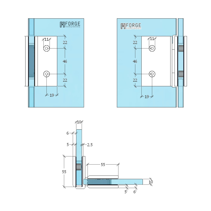 ES290OWS – FORGE Shower Hinge Glass to Glass 90 Degree with One Way Door Stopper Satin – supplier gallery view 3