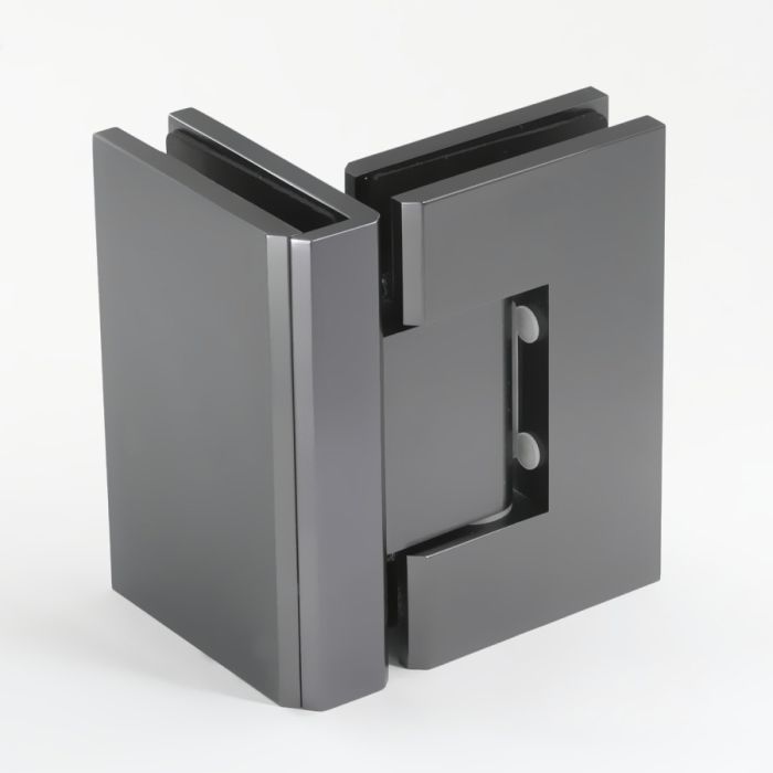 ES290OWGM – FORGE Shower Hinge Glass to Glass 90 Degree with One Way Door Stopper Gunmetal – supplier gallery view 2