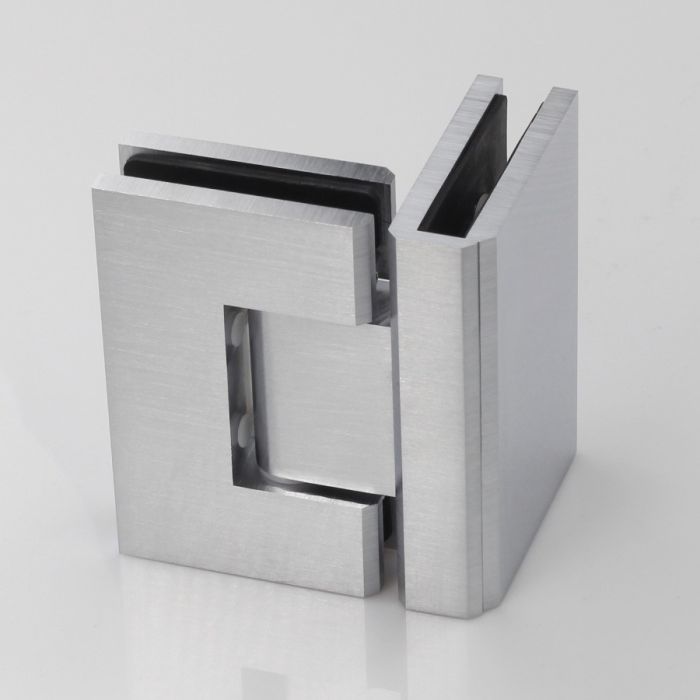 ES290OWS – FORGE Shower Hinge Glass to Glass 90 Degree with One Way Door Stopper Satin – supplier gallery view 2