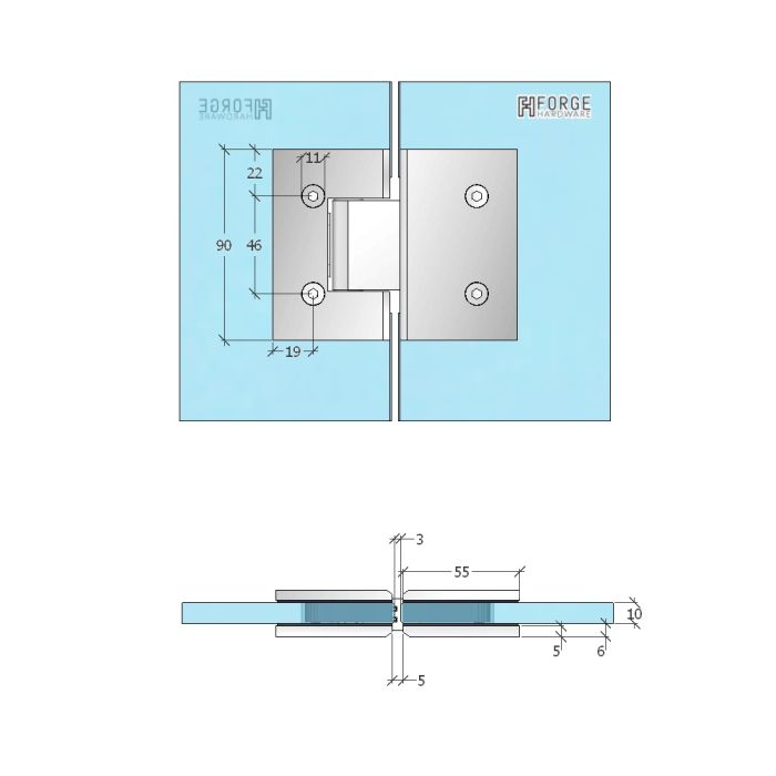 ES2DAB – FORGE Shower Hinge Glass to Glass 180 Degree Dark Antique Bronze – supplier gallery view 3
