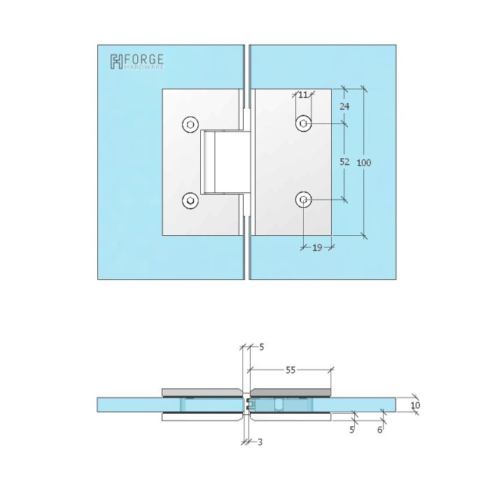 ES2HDBGM – FORGE Shower Hinge Heavy Duty Glass to Glass 180 Degree Brushed Gunmetal – supplier gallery view 3