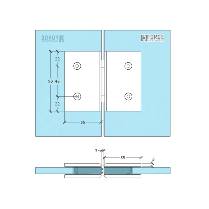 ES2OWB – FORGE Shower Hinge Glass to Glass 180 Degree with One Way Door Stopper Black – supplier gallery view 3