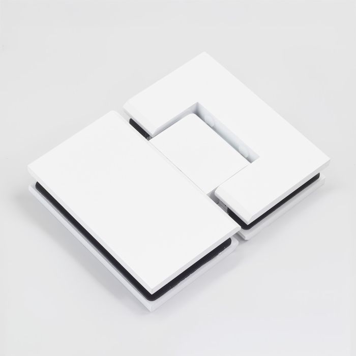 ES2OWMW – FORGE Shower Hinge Glass to Glass 180 Degree with One Way Door Stopper Matt White – supplier gallery view 2