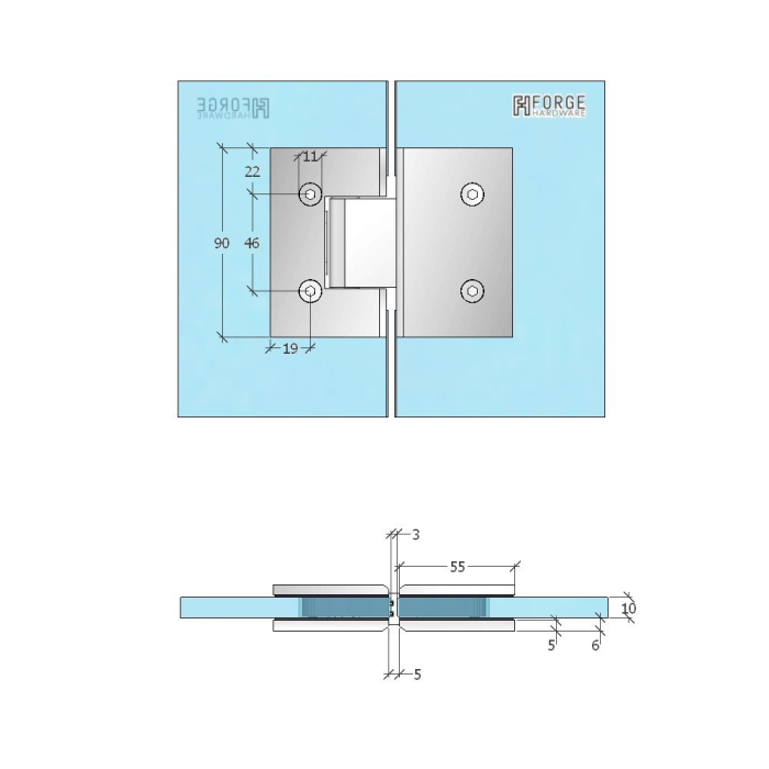 ES2BRG – FORGE Shower Hinge Glass to Glass 180 Degree Brushed Rose Gold – supplier gallery view 3