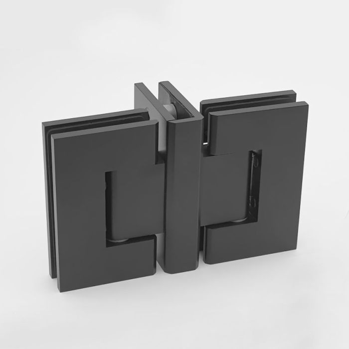 ES3OWB – FORGE Shower Hinge Glass to Glass Back to Back with One Way Door Stopper Black – supplier gallery view 2