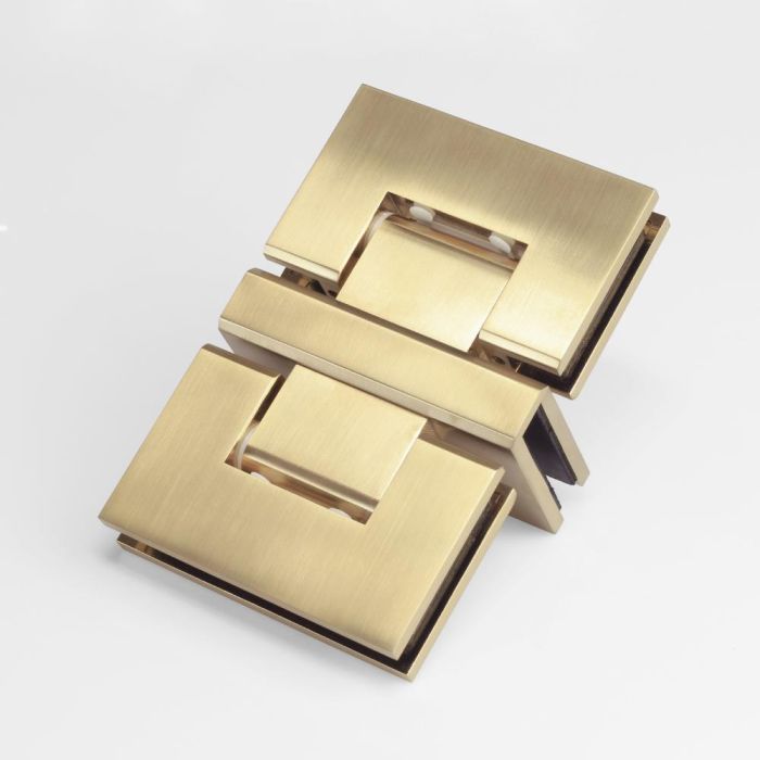 ES3OWBB – FORGE Shower Hinge Glass to Glass Back to Back with One Way Door Stopper Brushed Brass – supplier gallery view 2
