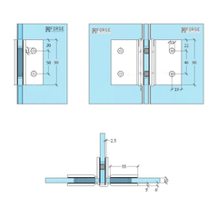ES3OWB – FORGE Shower Hinge Glass to Glass Back to Back with One Way Door Stopper Black – supplier gallery view 3