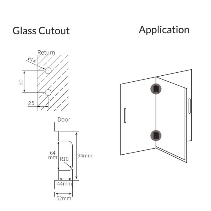 ES3OWBN – FORGE Shower Hinge Glass to Glass Back to Back with One Way Door Stopper Brushed Nickel – supplier gallery view 4