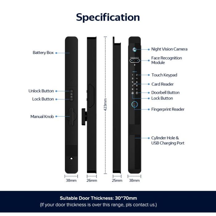 FHFESMTLKS1BA – FORGE Biometric Aluminium Frame Door Push & Pull Smart Lock S1 – supplier gallery view 9