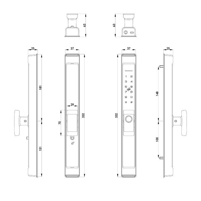 FHFEUTSLMH3A – FORGE Biometric Aluminium Frame Sliding Door Smart Lock HV3 | TTLock BLE – supplier gallery view 2