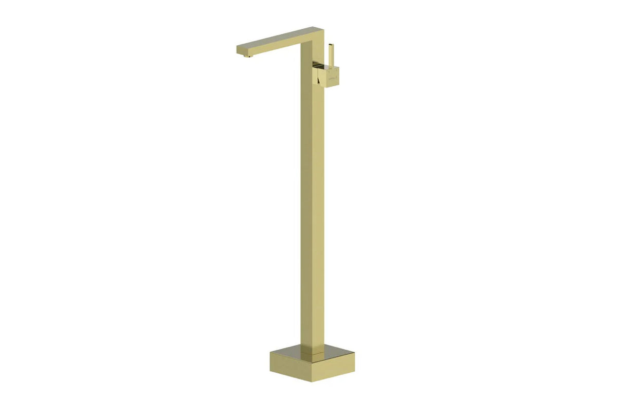 Floor Standing Bath spout and Mixer - Rectangle - Brushed Brass Electro