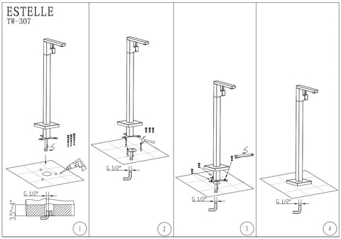 Floor Standing Bath spout and Mixer - Rectangle - Satin Nickel