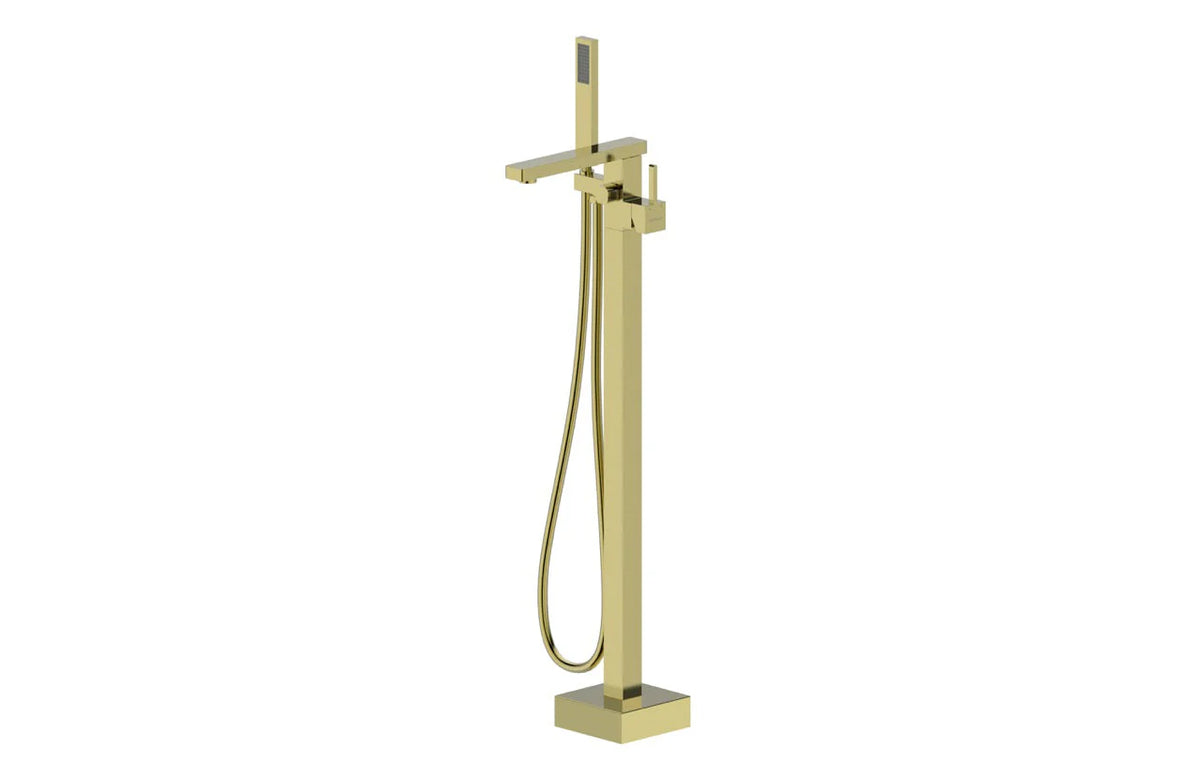 Floor Standing Bath spout with Mixer and Hand shower - Brushed Brass Electro