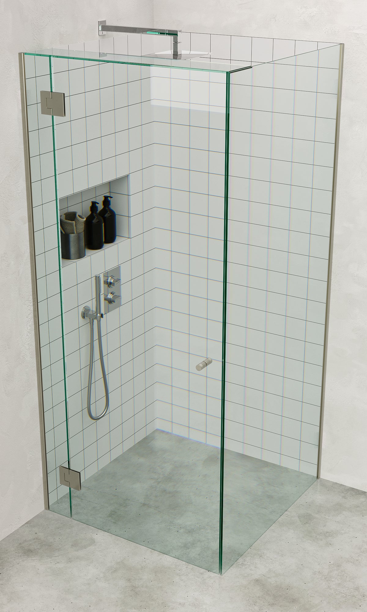 Brushed Nickel Frameless Corner Shower Screen with  Dry Glaze U Channels