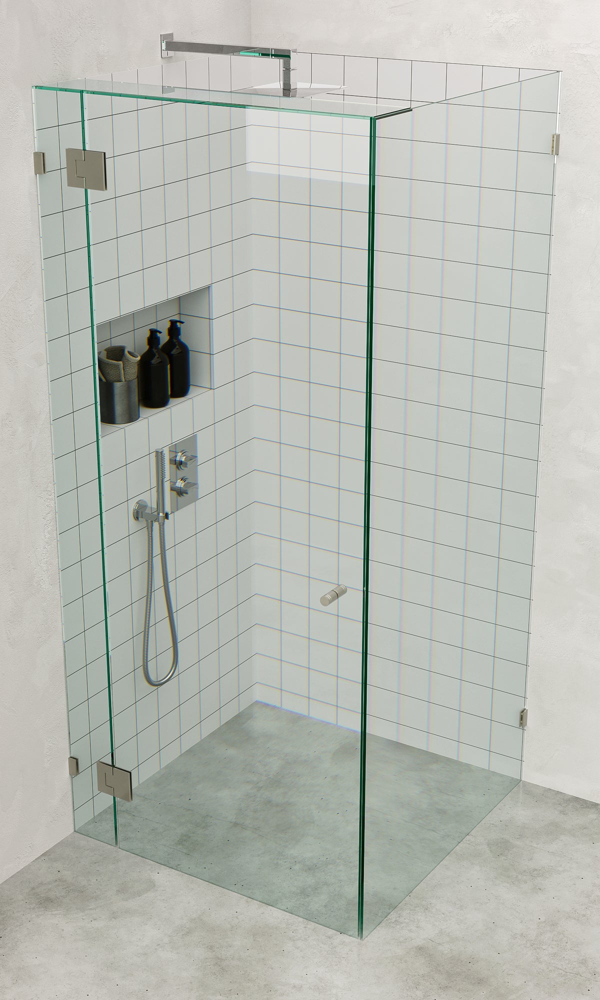 Brushed Nickel Corner Shower Screen with wall brackets