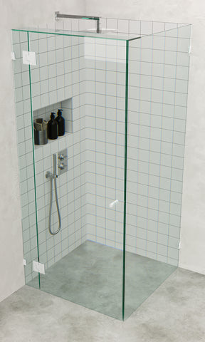 Matt White Frameless Corner Shower Screen with wall brackets