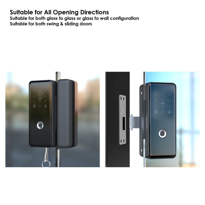 FHFEGLFFKEYG9A – Biometric Frameless Glass Office Door Friction Fit Smart Lock G3 15mm Glass – supplier gallery view 5