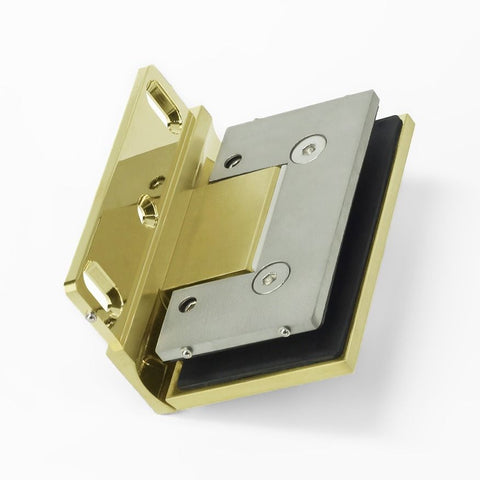 Forge Frameless Shower Hinge Heavy Duty Adjustable Glass to Wall L-Shape 90 Degrees - NERO Brushed Gold