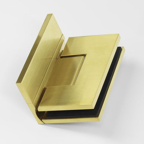 Forge Frameless Shower Hinge Heavy Duty Adjustable Glass to Wall L-Shape 90 Degrees - NERO Brushed Gold