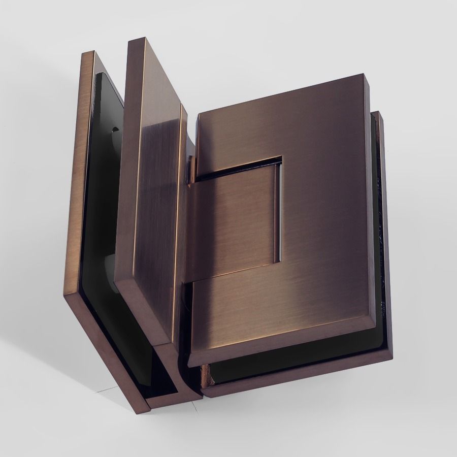 Forge Frameless Shower Hinge Heavy Duty Adjustable Glass to Glass 90 Degrees - NERO Brushed Bronze