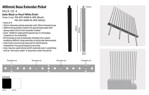 PIK - 400mm Base Extender - White - 4PK