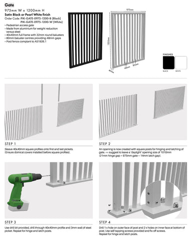 PIK Gate - 975Wx1200H - Black   Blade Picket Pool Gate