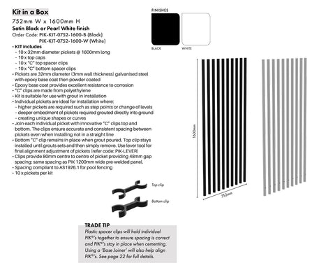 PIK - PICKET KIT - 1600H - White Blade Picket Pool Fence Blades