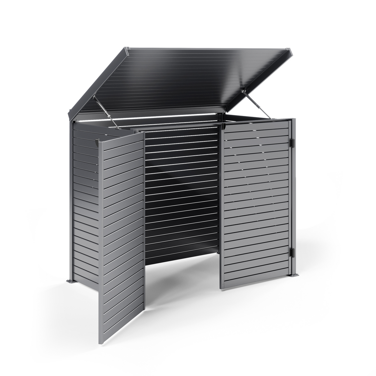 Pool Pump Storage, Aluminium Slat Storage Closure, Bin Storage in Basalt with Slatted Back Panel