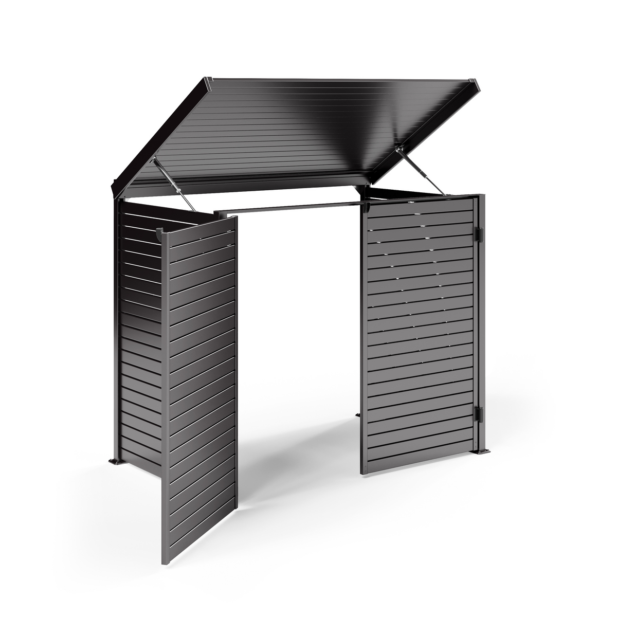 Pool Pump Storage, Aluminium Slat Storage Closure, Bin Storage in Satin Black with Open Back Panel